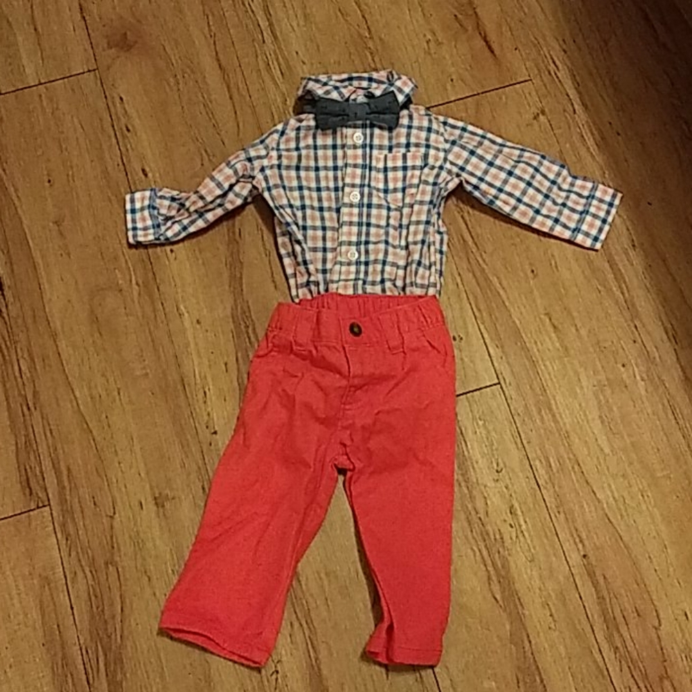 Carter's baby boy 6 month coral blue bowtie set